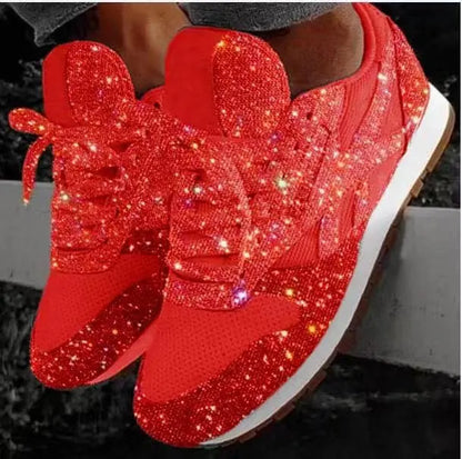 Women's Glitter Lace-Up Vulcanized Sneakers