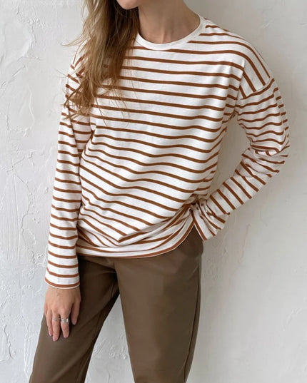 Women's Knitted Stripe Sweater - Loose Fit, Long Sleeve - Various Colors