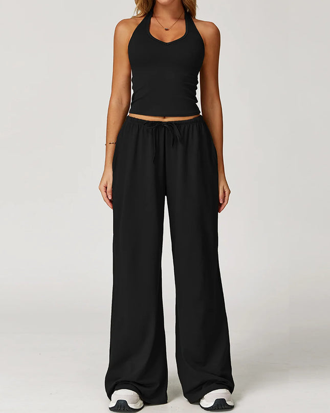 Women's 2/3 Pieces Quick-Dry Vest/Cropped Top and Drawstring Pants Set