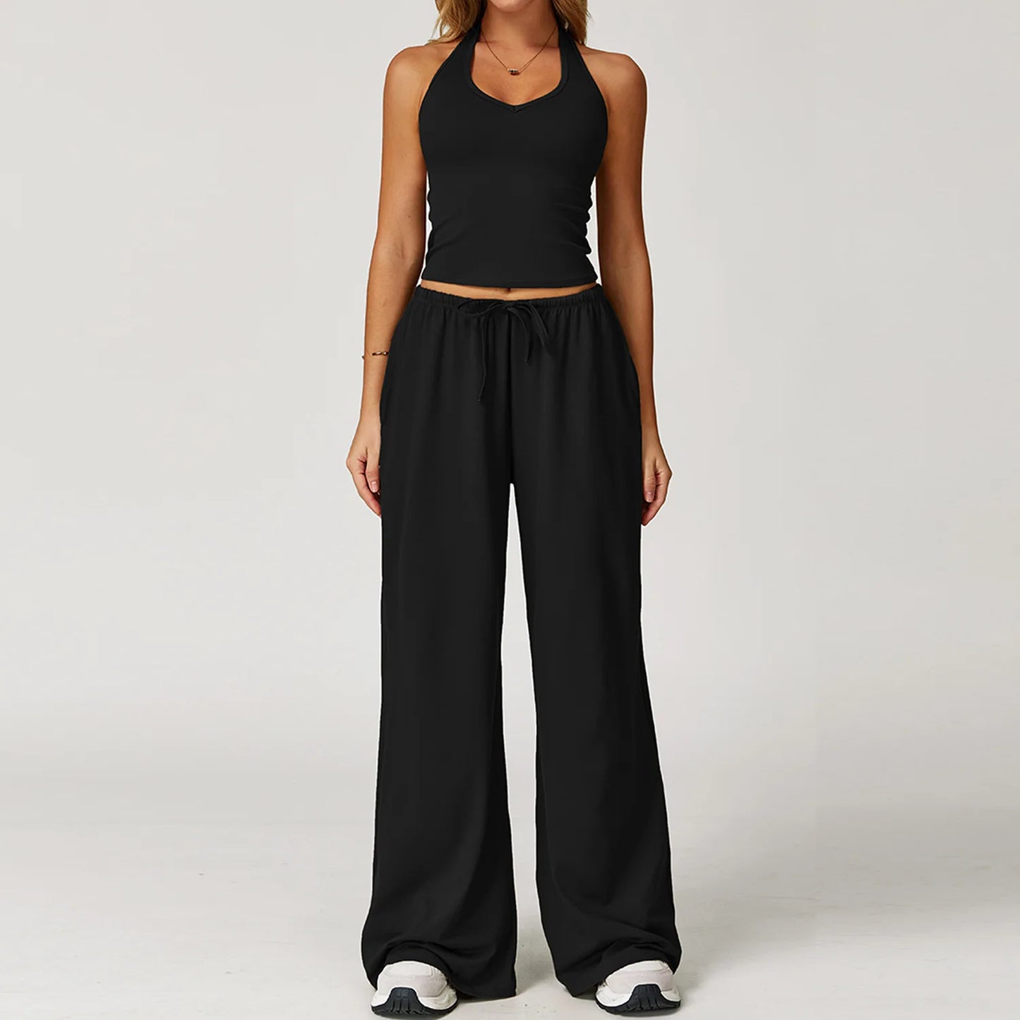 Women's 2/3 Pieces Quick-Dry Vest/Cropped Top and Drawstring Pants Set