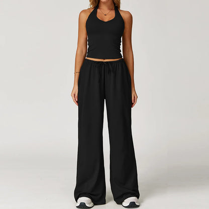 Women's 2/3 Pieces Quick-Dry Vest/Cropped Top and Drawstring Pants Set