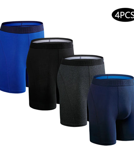 Men's Cotton Long Boxers – Set of 4 Trunks, Comfortable & Breathable Underwear