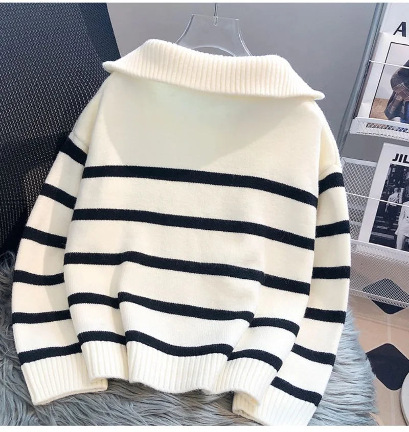 Women's Zippered Stripe Underlay Sweater