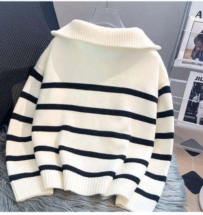 Women's Zippered Stripe Underlay Sweater