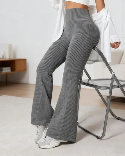Women's High-Waisted Breathable Flared Trousers - Athleisure Fitness Pants with Stretch