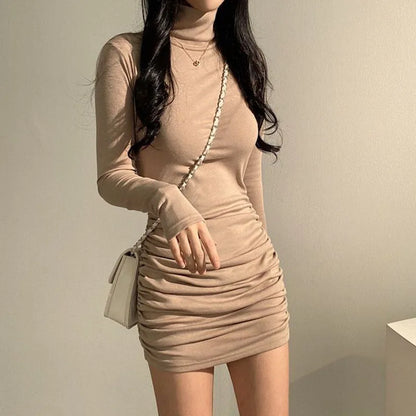 Women's High Waist Thickened Slim Fit Elastic Turtleneck Dress