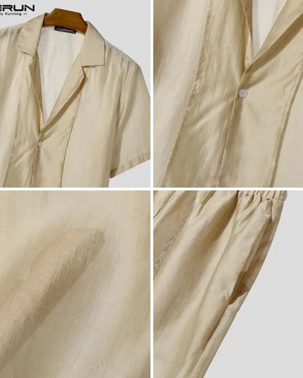 INCERUN Men’s Two-Piece Sheer Short-Sleeve Shirt and Shorts Set