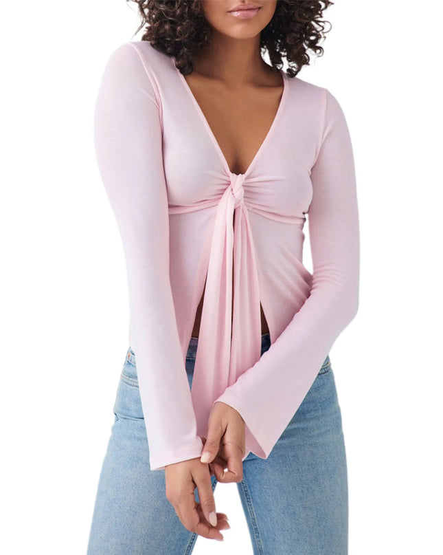Women's Long Sleeve V-Neck Tie-Front Blouse