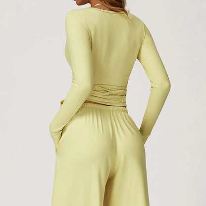 Women's Two-Piece High Elastic Breathable Crop Sweater & Pants Set