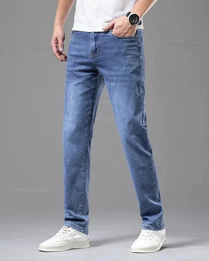 Straight Stretch Denim Men's High-Waist Jeans - Various Colors