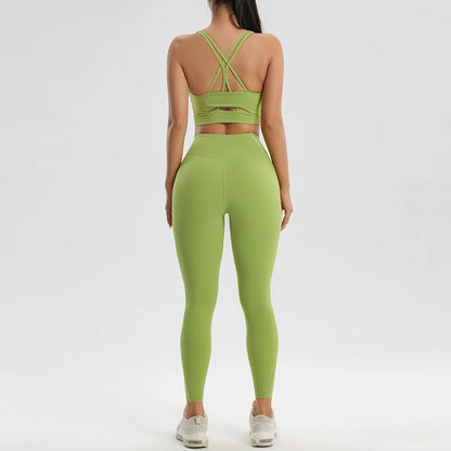 Women's Yoga Bra and Leggings Set - Two-Piece Fitness Outfit for Activewear and Workout