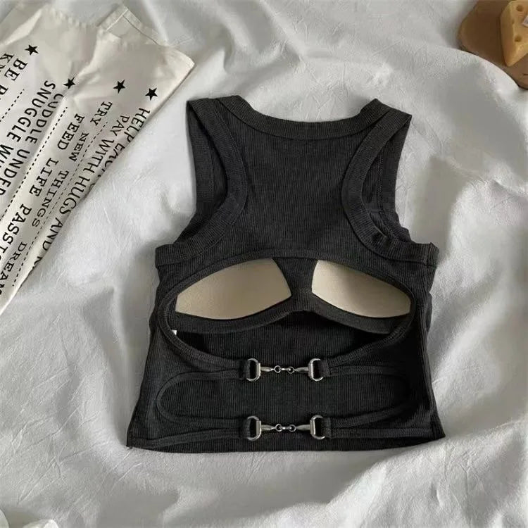Women’s Casual Backless Sports Tank Top with Built-In Bra Pad