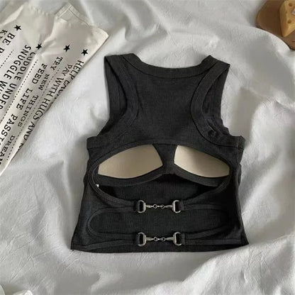 Women’s Casual Backless Sports Tank Top with Built-In Bra Pad