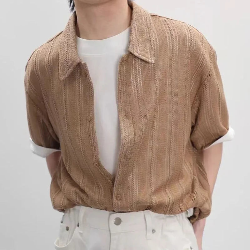 Stylish Men's Mesh Knitted Hollow-Out Transparent Shirt - Breathable, Modern Men's Fashion