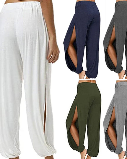 Women's High Slit Hare Pants - Loose Fit, Wide Leg Style