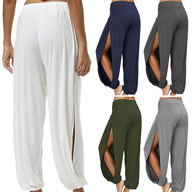 Women's High Slit Hare Pants - Loose Fit, Wide Leg Style