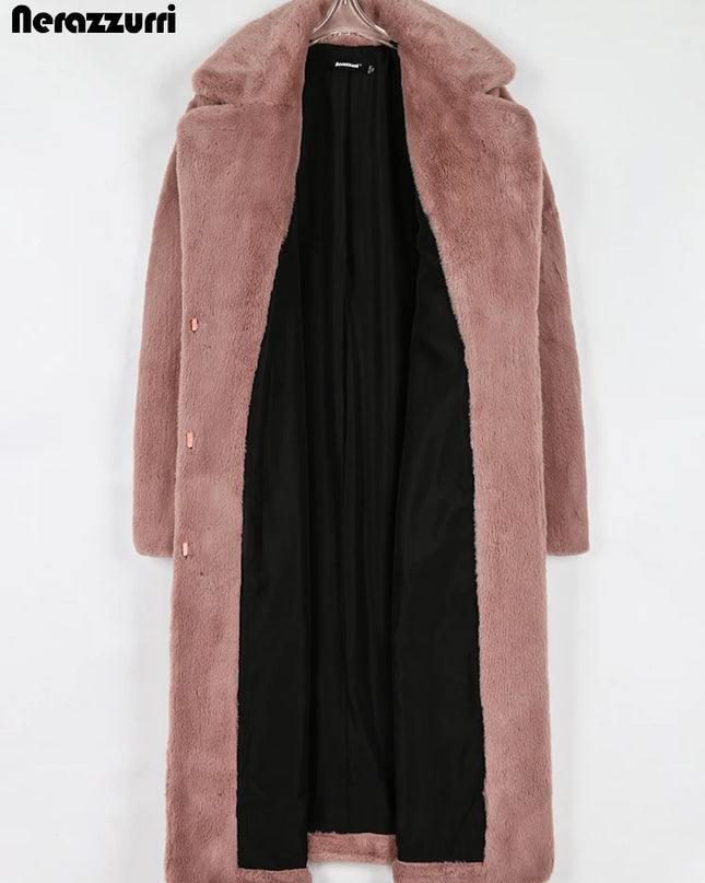 Nerazzurri Women’s Long Faux Fur Coat – Thick, Warm, Soft & Stylish Outerwear