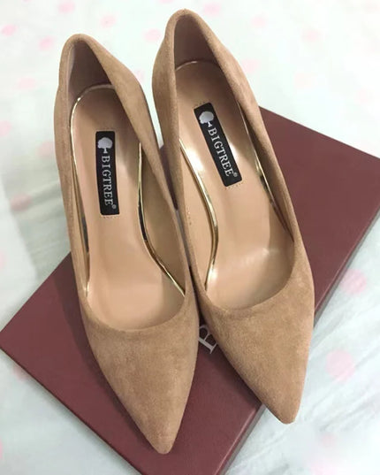 Elegant Women's Pointed Toe Flock Suede Heels