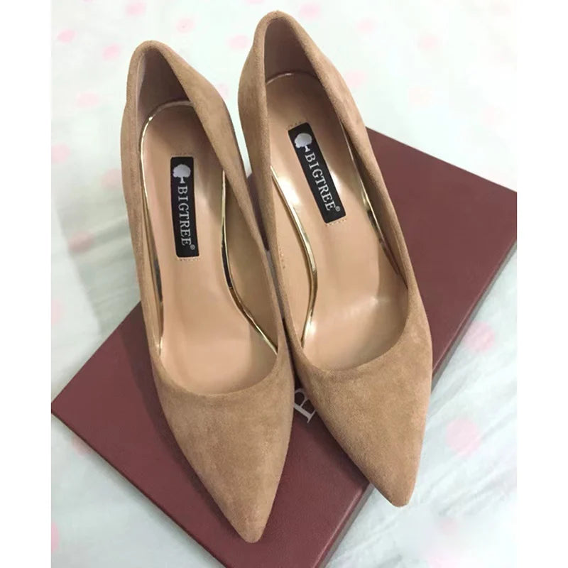 Elegant Women's Pointed Toe Flock Suede Heels