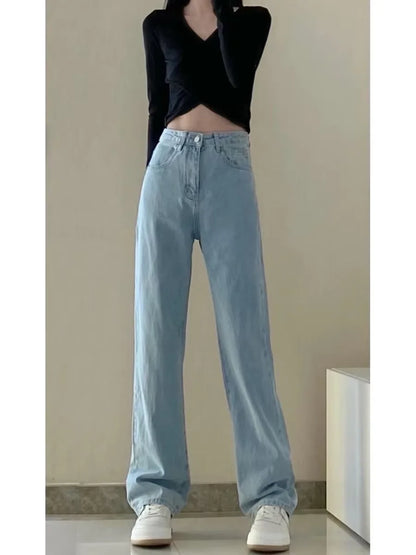 Vintage Women's Denim Jeans - Straight Leg, Loose Fit Wide Leg Casual Trousers