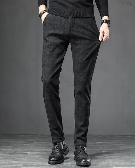 Men's Slim Fit Elastic Waist Brushed Plaid Pants