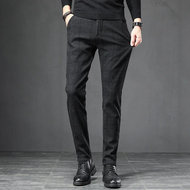 Men's Slim Fit Elastic Waist Brushed Plaid Pants