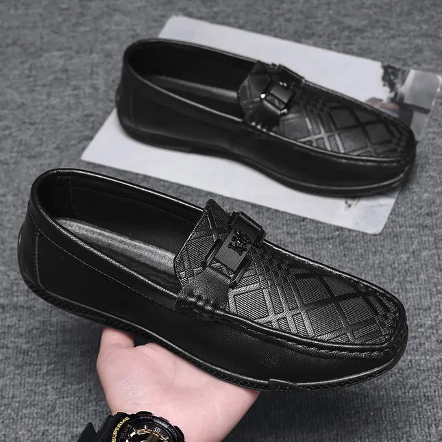 Men's Casual Faux Leather Shoes - Breathable Slip-On Design