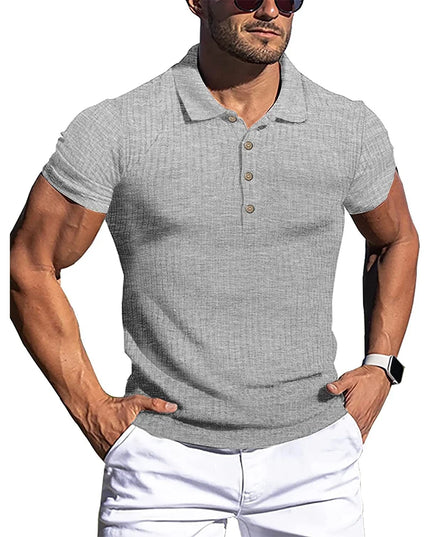 Men's Solid Stripe Short Sleeve Polo Shirt with Stretch - Various Colors