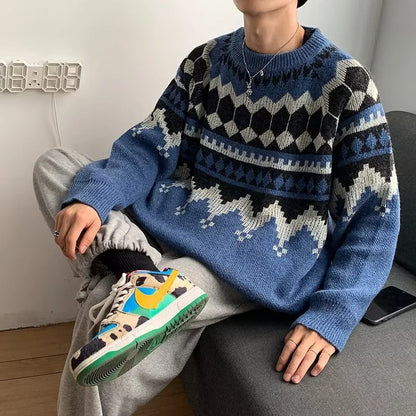 Men's Loose Fit Stylish Knit Sweater - Casual Warm Knitwear for Men