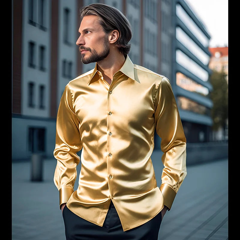 Men's Glossy Button-Up Shirt – Stylish, Slim Fit, Perfect for Formal & Casual Wear
