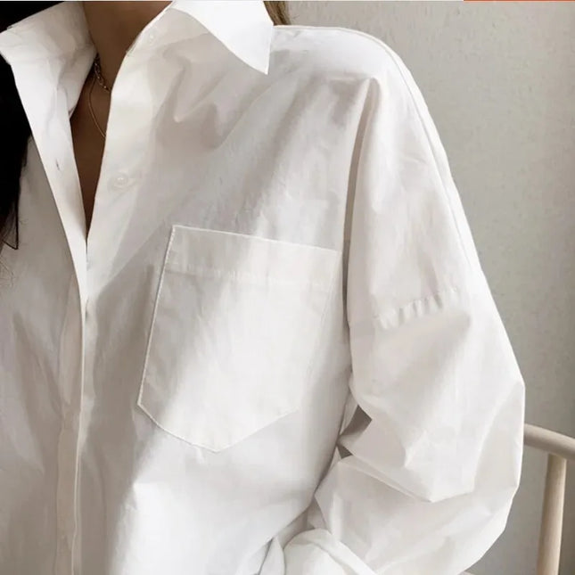 Womens Casual Loose Blouses with Turn-down Collar