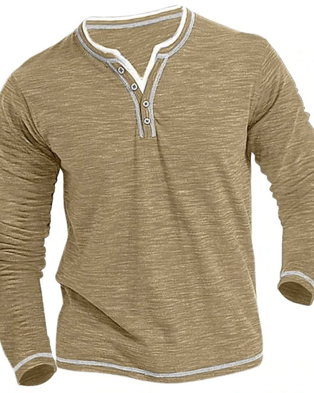 Men's Slim Fit Long Sleeve V-Neck Henley
