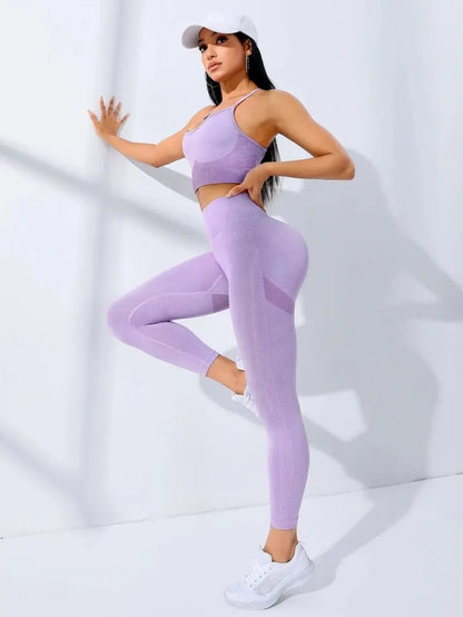 Women's 2-Piece Yoga Set: Leggings and Lightweight Shoulder Strap Sports Bra