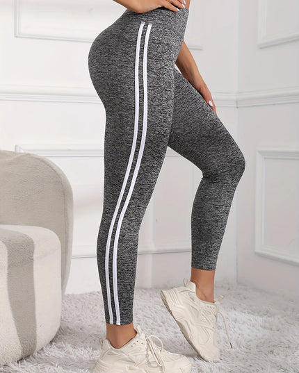 Women's Super Soft High Waist Leggings with White Stripes – Stretchy Workout Yoga Pants