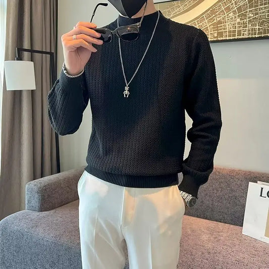 Men's Thick Knitwear Long Sleeve Turtleneck Sweater - Cozy Pullover for Casual and Formal Wear