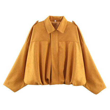 TRAF Womens Faux Suede Bomber Jacket with Loose Lapel