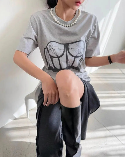 Women's Loose Casual Bra Printed T-Shirt