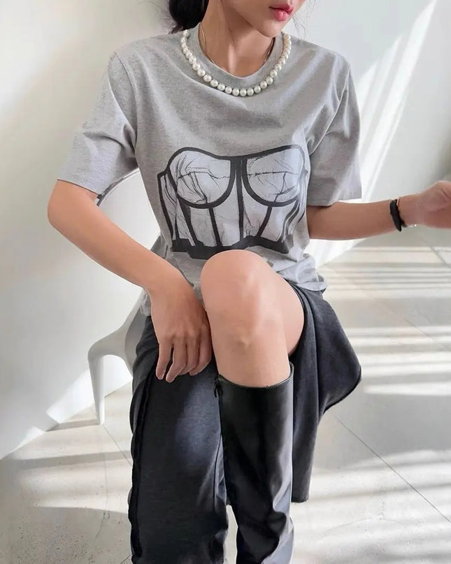 Women's Loose Casual Bra Printed T-Shirt