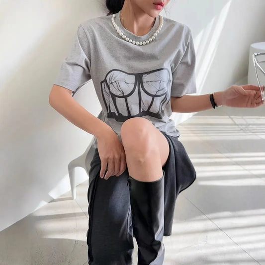 Women's Loose Casual Bra Printed T-Shirt