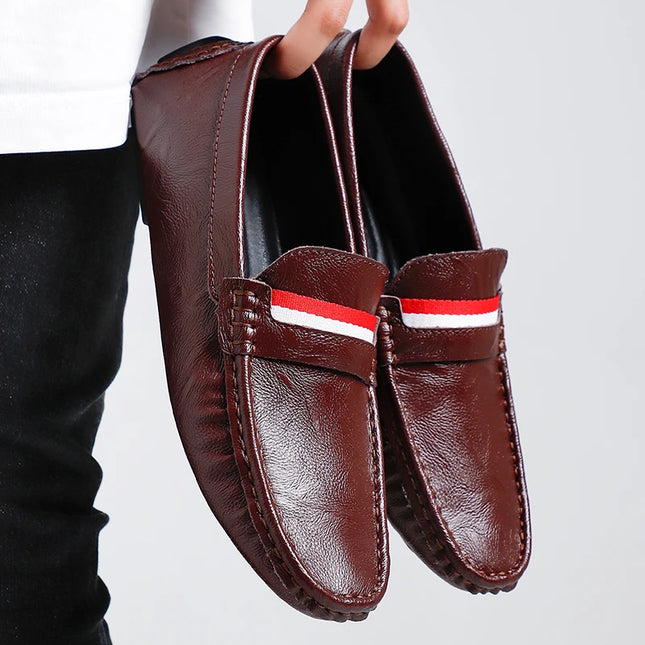 Strongshen Men's Slip-On Leather Flats Shoes