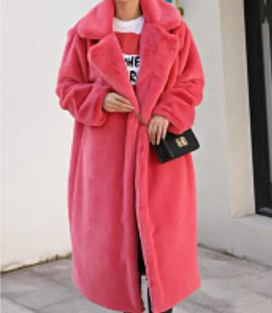 Women's Thickened Faux Fur Coat - Warm, Furry, Long Shearling Jacket