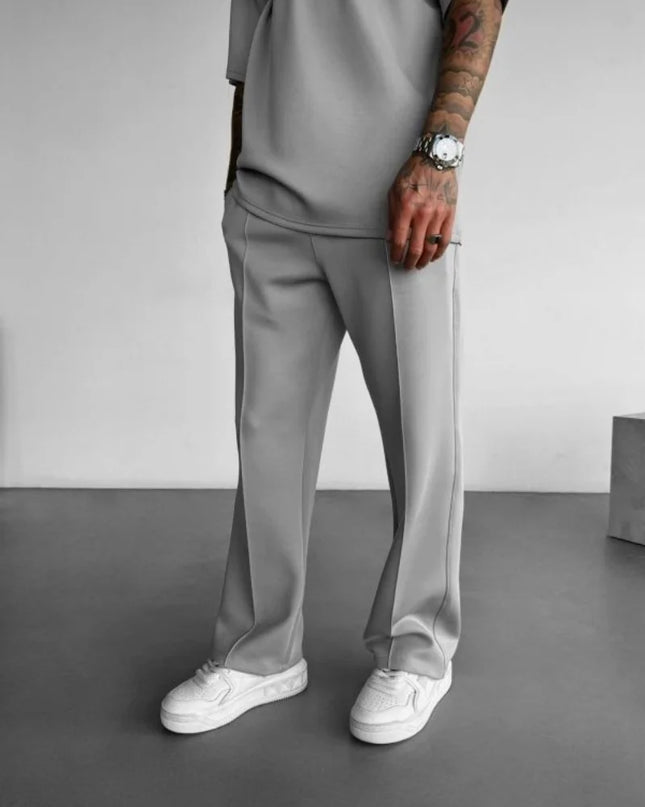 Men's Casual Pants with Single-Line Pleats and Elastic Drawstring Waist