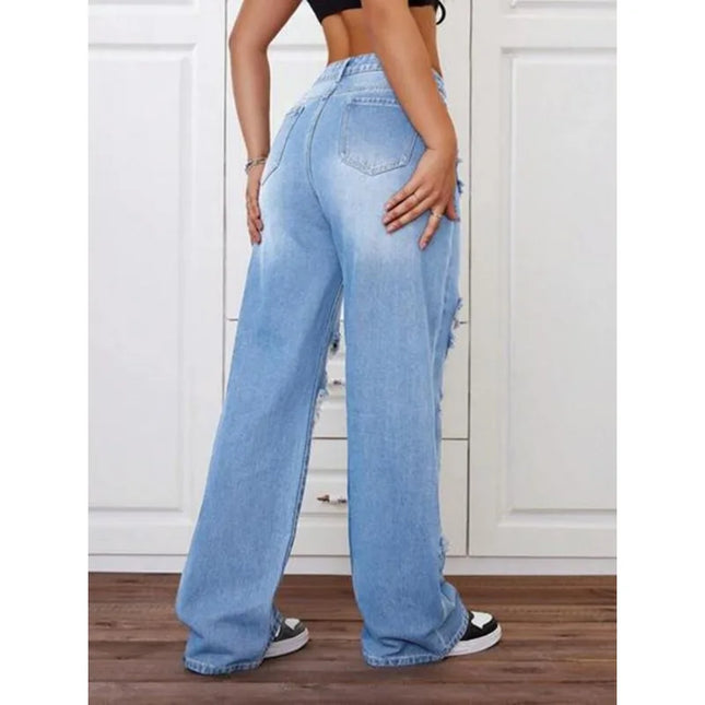 Women's Ripped Knee-Piercing Loose Fit Casual Jeans