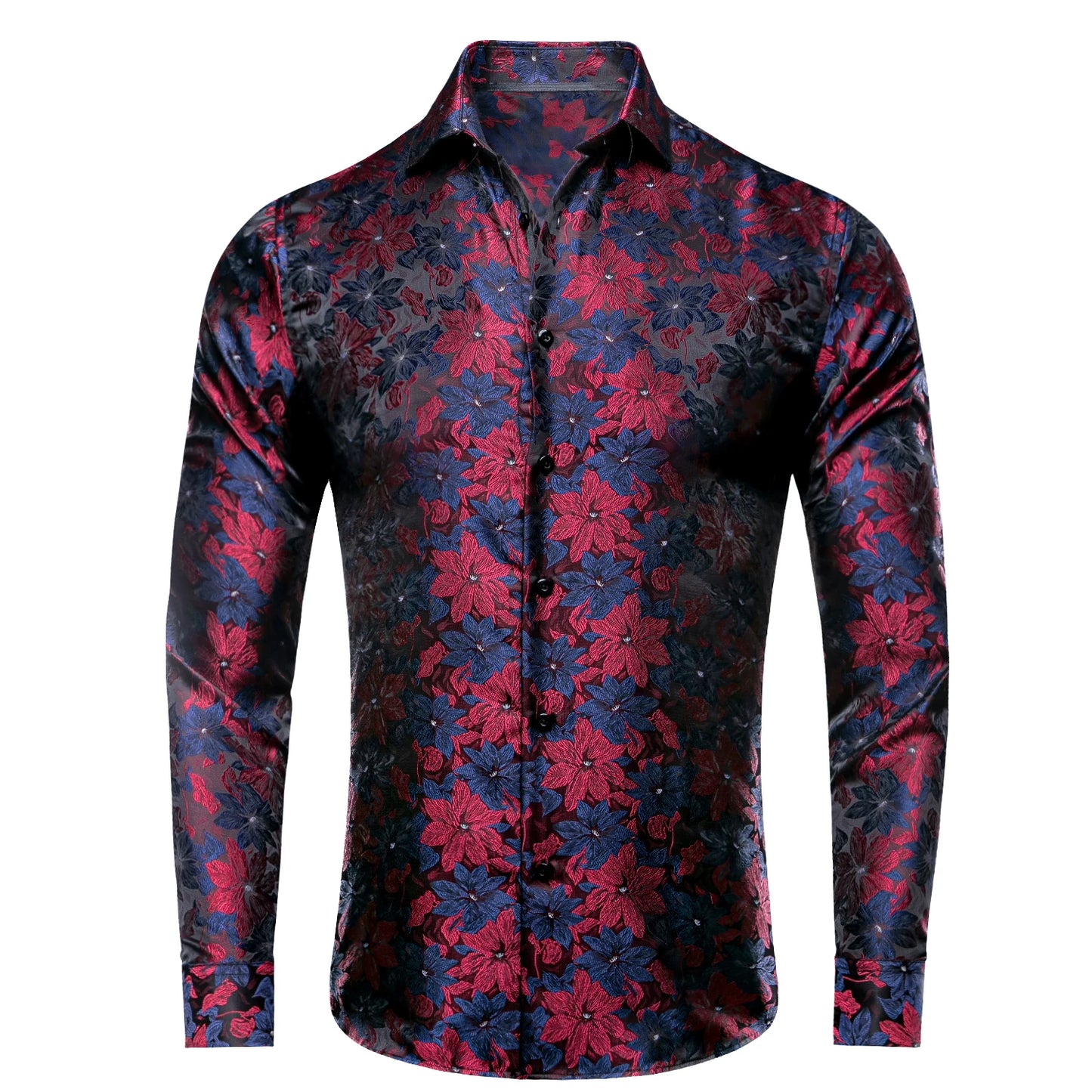 Luxury Gold Men's Silk Jacquard Lapel Shirt