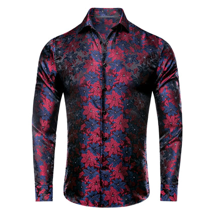 Luxury Gold Men's Silk Jacquard Lapel Shirt