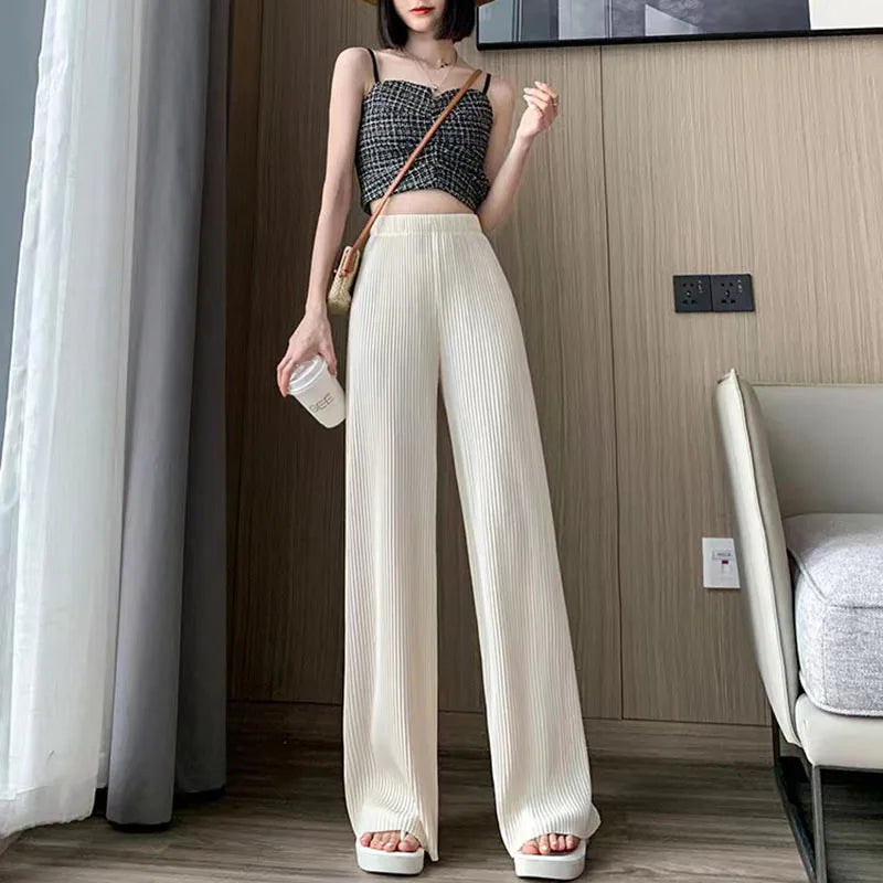 Women's Ice Silk Chiffon Wide-Leg High-Waist Pants