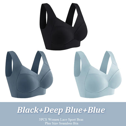 3-Pack Plus Size Women's Lace Backless Sport Bras