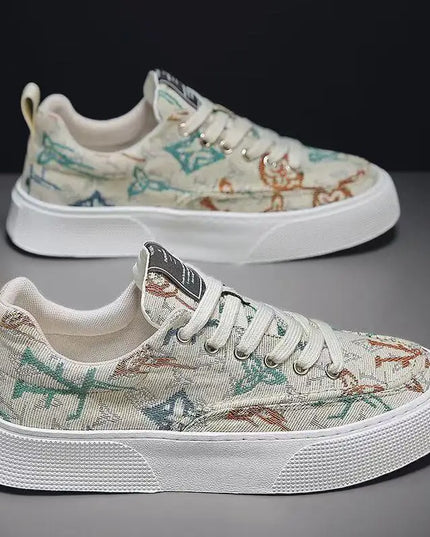 Men's Canvas Low Top Sneakers - Flat Sole, Vulcanized Style