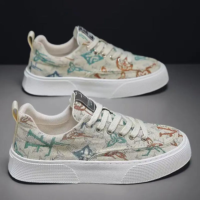 Men's Canvas Low Top Sneakers - Flat Sole, Vulcanized Style