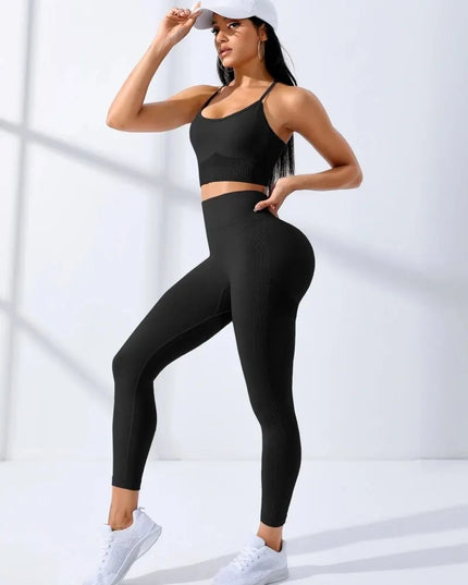 Women's 2-Piece Yoga Set: Leggings and Lightweight Shoulder Strap Sports Bra